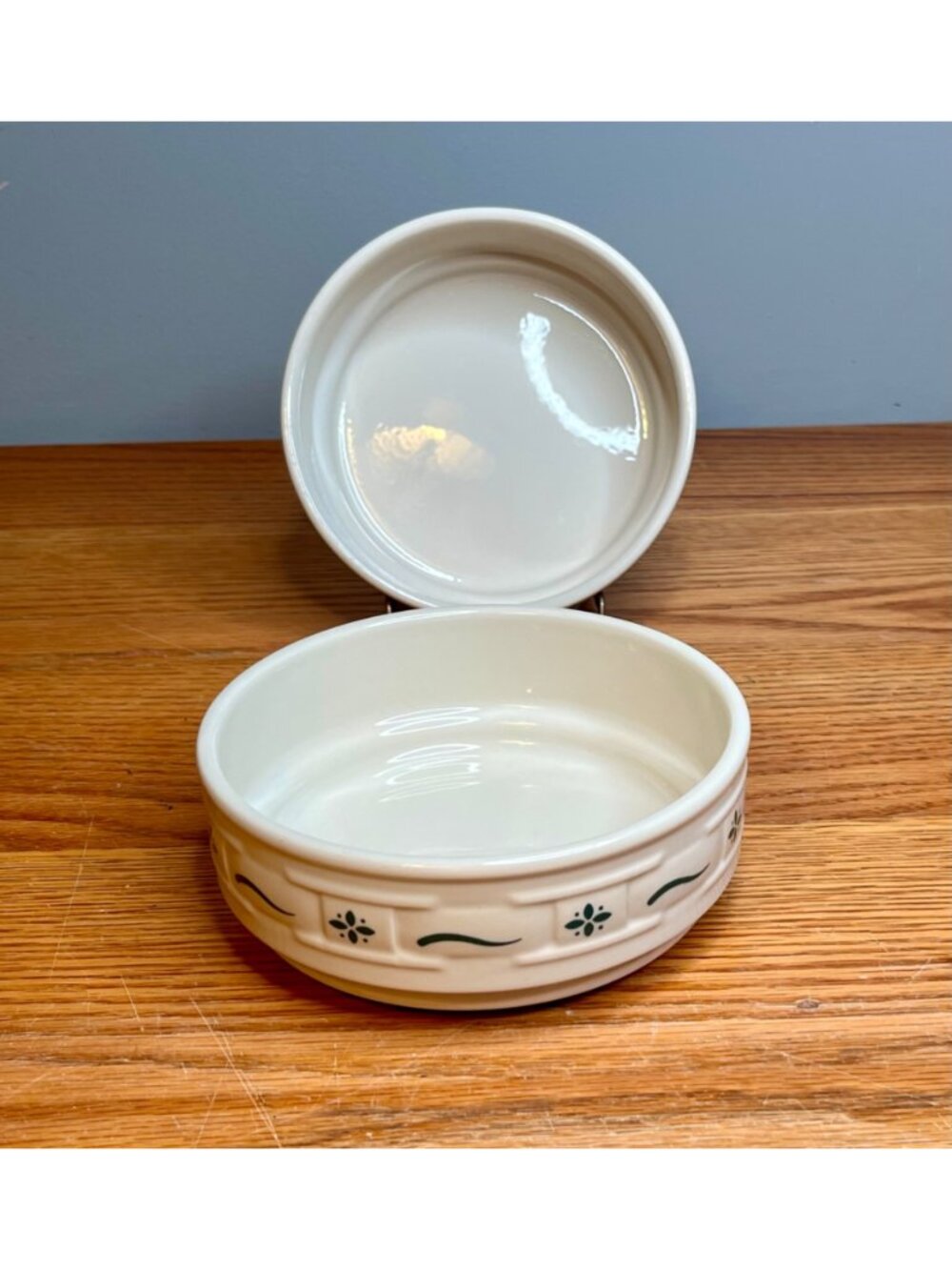 Set of 2 Longaberger Woven Traditions Classic Green Soup/Cereal Bowl 6" Stackabl - Picture 4 of 12